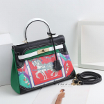 Uus Moodne Mitmek&uuml;lgne Tr&uuml;kitud Graffitiga Kelly Kott Ehtne Nahk Multikas Kontrastv&auml;rvid Esimene Kiht Veisenahk &Uuml;he &Otilde;la Crossbody K&auml;ekott length 28 x thickness 12 x height 22cm