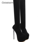 Naiste 16CM Stiletto &Ouml;&ouml;klubi Peo &Uuml;le P&otilde;lve Saapad Venivad Reieni K&otilde;rged Saapad Terava Ninaga Pikad Botas Mujer Must Suurus 35-42 35 must