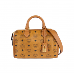 MCM Ella Monogrammiga Kuldne Lukk T&otilde;mblukuga Sulgemine L&otilde;uend Nahast Boston Bag Crossbody K&auml;ekott V&auml;ikesed Naiste k&auml;ekotid Konjak MWBESEA02CO001 Basic Set (Bag+Dust Bag)