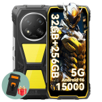 Blackview ROCK 2 PRO Tugev mobiiltelefon, 8 GB muutm&auml;lu, 256 GB salvestusruumi, 5G, Android 16, 15000 mAh nutitelefon with a phone case kollane