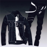 Kevadine meeste teksariidest kaheosaline komplekt Hole Ripped Slim Fit jakk Teksakomplektid Meeste vabaaja Vintage Ropa Hombre Kot&uuml;&uuml;mid T&auml;navar&otilde;ivad S