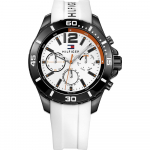 Tommy Hilfiger Nolan Valge sihvervalge silikoon/kummist meeste kvartskell 1791146 valge