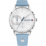 Tommy Hilfiger Brooke H&otilde;bedane sihver Sinine nahkrihm Naiste kvartskell 1782023 h&otilde;be