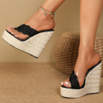 Eilyken Summer Street Style Cane Weave Platvorm Kiilud Sussid Sandaalid Naiste Mood k&otilde;rged kontsad Naiste kingad Zapatos Mujer 35 must