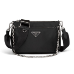 Prada Nailonist Messenger Bag H&otilde;bedaste Metallosadega Meeste kotid Must 1BH168-064-F0002-V-OOT Basic Set (Bag+Dust Bag)
