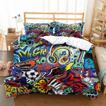 Hipi graffiti tekikottide komplekt King Queen suurus lastele poistele noortele pol&uuml;ester tekikate kaasaegne t&auml;navakunst voodikate kate 135x200cm