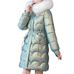 Naiste talvine puuvillane mantel, paksustatud polsterdusega, kapuutsiga kunstkarusnahast &auml;&auml;risega, sile, slim-fit, soojapidav, tuulekindel, keskmise pikkusega, kapuutsiga, pikkade varrukatega, lukuga, taskutega L white