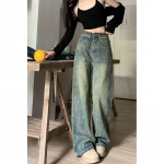 Y2k Kotid Laiad P&uuml;ksid Naistele Vintage Streetwear Pesitud Denim P&uuml;ksid P&otilde;hilised L&otilde;dvad Sinised P&uuml;ksid Kevad Suur Suurus S