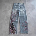 Vintage Kirsipuu Must Ratsu Tikandiga Teksap&uuml;ksid Y2k Retro Kotid Sirged Denim P&uuml;ksid Sinine Pesu Jean XL sinine