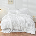 Boho stiilis kortsuline tekikottide komplekt &Uuml;lipehme kohev voodipesu padjap&uuml;&uuml;ridega Aastaringselt hingav tekikate kaheinimese/kuninganna voodile 200x200-3pcs valge