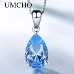 UMCHO Simulate Blue Topaz ripatsiga kaelakee naistele Water Drop Solitaire keti mood kaelakee naistele taevasinine v&auml;rv