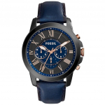 Fossil Grant Chronograph must ja sinine numbrilauaga sinine nahast FS5061 meeste k&auml;ekell must