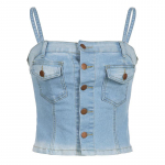 Isikupesu sinine teksariidest v&auml;ike vest Denim Crop top tasku vintage n&ouml;&ouml;biga topid S sinine