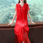 Hiina stiilis tikitud kleit suvine naiste liibuv vintage disain V-kaelusega A-rea cheongsam-kleidiga M