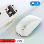 Kahe režiimiga Bluetoothi ​​juhtmeta hiir C-t&uuml;&uuml;pi taaslaetava RGB-ga &uuml;he kl&otilde;psuga t&ouml;&ouml;lauafunktsiooniga m&auml;nguhiir M&auml;ngija 2,4 GHz 1600 dpi valge