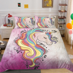 3D Unicorn voodipesukomplekt armas multikas loomade teki- ja padjap&uuml;&uuml;r 2/3 t&uuml;kki DE155 * 200 t&auml;issuuruses kiiresti kuivav kodukaunistus Baby 100x135cm
