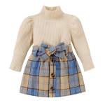 Alla 4-aastaste t&uuml;drukute 2-osaline riietus &uuml;hev&auml;rvilised kilpkaelusega topid ja ruuduline seelik 110