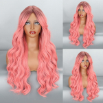 MISS WIG Roosa Tume laineliste pikkade laineliste juustega Ombre Middle Sobilik naistele Parukas S&uuml;nteetilised k&otilde;rge temperatuurikindlad materjalid 65CM