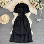 Kommid V&auml;rvid Suvine Solid Roheline Roosa Midi S&auml;rg Kleit Elegantne Prantsuse Polo Kaelus Vabaaja Kleit Peokleit A Line Kleidid SR464 One Size must
