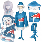 Anime Hololive Gawr Gura Cosplay ENG Shark kapuuts koos sabakost&uuml;&uuml;midega Deguisement Girl Cute Shark Halloween Party T&auml;iskomplekt L-(Costume+Wig)