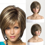 S&uuml;nteetiline l&uuml;hike sirge parukas naiste parukad tukkidega Naturaalne segatud pruun parukas igap&auml;evaseks kasutamiseks kuumakindlast kiust kuldpruun v&auml;rv