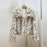 Talvine naiste mantel Leopard Dot Square Kael Petite L&uuml;hike k&otilde;rge v&ouml;&ouml;kohaga karusnahast mantel karusnahast krae top S gray