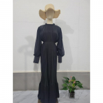 Kevadine ja s&uuml;gisene naiste kleit, temperament, kerge k&uuml;pse tuulega kleit, pikk kleit, plisseeritud kleit S must