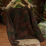 Johnature naiste vintage printiga lillelised velvetist pargid talvised O-kaelusega pikkade varrukatega pullovermantlid pluss puuvillased naiste parkad One Size tumepruun v&auml;rv