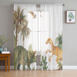 Akvarell Dinosaurused L&auml;bipaistvad aknakardinad elutuppa Magamistoa Voile T&uuml;llkardinad Kangast kardinad k&ouml;&ouml;ki 135W x 114H(cm)