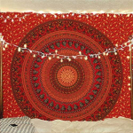 BLESS INTERNATIONAL India hipi Bohemian Psychedelic Mandala Seinale riputatav voodipesu vaip Poster kuldne/punane