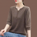 Korea moe naiste suur kootud T-s&auml;rk Naiste riided Kevadsuvi 3/4 varrukatega pullover T-s&auml;rgid Vaba vabaaja soliidne vintage XS punane