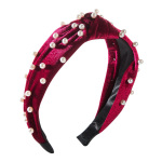 Naiste Pearl Hair Band Gold Velvet Center Knot Wide Edge Bow &uuml;hev&auml;rviline peapael OneSize punane
