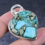Natural Turquoise In Pyrite Handmade 925 Sterling Silver Gift Pendant 2.05 l2y12