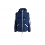 Adidas Originals Kolmeleheline Logo Tikitud Kapuutsiga Pingutusn&ouml;&ouml;riga T&otilde;mblukuga Jakk Meeste Jakid Sinine IB9961 XS