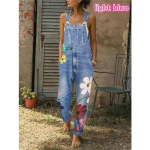 Rinnap&uuml;ksid Kombinesoonid Lilletr&uuml;kiga sinine teksap&uuml;ksid naiste moe jaoks Denim rinnat&uuml;kip&uuml;ksid Seksikad pikad p&uuml;ksid kombinesoonid XXXXXL helesinine v&auml;rv