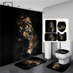 Black Tiger Animals Prinditud du&scaron;ikardina komplekt Vannitoa vannitamisekraan Libisemisvastane WC-poti kaas Vaibad Vaibad K&ouml;&ouml;gisisustus 4Pcs