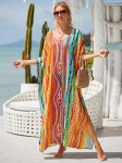 EDOLYNSA mitmev&auml;rviline Kaftan Bohemian tr&uuml;kitud V-kaelusega Batwing Sleeve Maxi Kleit Naiste Rannar&otilde;ivad Poole varrukaga Maxi Kleit R&uuml;&uuml; Q1342 One size must