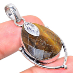 Natural Faceted Tiger Eye Gemstone 925 Sterling Silver Pendant 1.93 t9j83