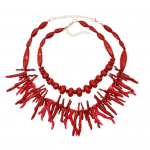2 tk/komplekt naiste kaelakee komplekt Faux Coral Virnastatav Bohemian Rice Bead Reguleeritava pikkusega Smooth Lady Vacation Beach Kaelusega ehted punane