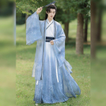 Hiina Wei ja Jini d&uuml;nastia stiilis Hanfu meeste elegantne mustriga v&otilde;itluskunstide &uuml;likond 2XL sinine