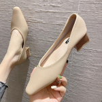 Korea Versioon Slip-on Nahast Mokassiinid Naiste Uued Ruudukujulise Ninaga Paksukese Kontsaga &Uuml;hed Kingad Haldjakeste Stiil 35