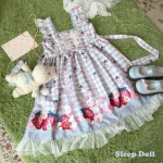 Jaapani Lolita kleit T&uuml;drukute Maasika J&auml;nku Jsk Kleit Naised Harajuku Varrukateta Armas Cosplay Vestido One Size sinine