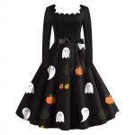 Naiste vabaaja mood Halloweeni prindiga vintage pikkade varrukatega kleit XXL valge