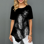 Mood O-kaelusega 3D sulgedega tr&uuml;kiga ebakorrap&auml;rase &auml;&auml;rega lahtine naiste T-s&auml;rk topid kevad suvi uus naiste riietus trendikad riided XS-8XL 3XL