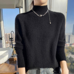 Naiste ka&scaron;miirist sviiter paksendatud Qinghe ka&scaron;miir 30% ka&scaron;miir 70% vill naiste s&uuml;gistalvine ka&scaron;miirpulover pehme ja soe XXL must