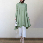Moslemid riided Naiste kleidid &Uuml;hev&auml;rvilised pikkade varrukatega s&auml;rk vabaaja taskumantel Musulman Dubai moslem Kaftan moslemi pluus rev&auml;&auml;riga Oversize XL roheline