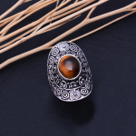 Natural Tiger Eye Gemstone Handmade 925 Sterling Silver Ring Size 6.75 l0s51