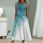 Suvine moodne seksikas varrukateta kleit pehme vabaaja 3D kuldsete servadega lehtedega tr&uuml;kikleit varrukateta kleit XS sinine