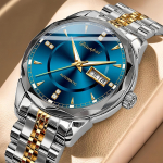 Meeste t&auml;isautomaatne mehaaniline k&auml;ekell, veekindel helendav roostevabast terasest rihm, trendikas randmekell sinine