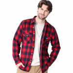 Meeste s&auml;rk pikkade varrukatega ruuduline rev&auml;&auml;riga &uuml;laosa, vaba sobivusega vabaaja flanellmantel XL punane
